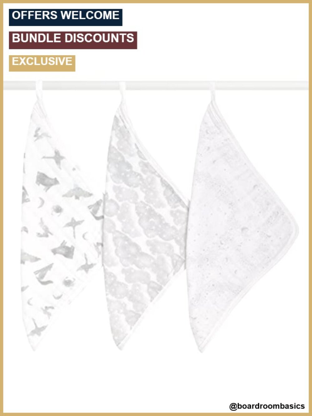 Organic Cotton Muslin Baby Washcloths 3 Pack 12x12